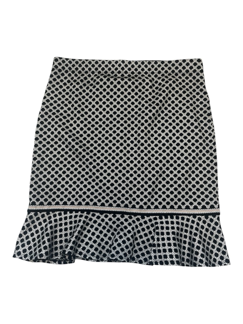 Max Studio Black &  White Patterned Mini Ruffle Hem Skirt Sz M NWT